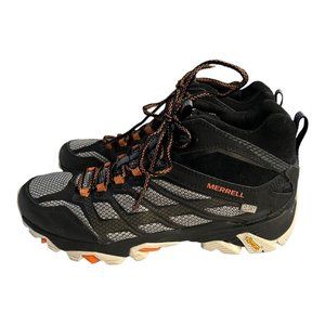 Merrell Boots Men 8 Moab FST Mid Dry Waterproof Hiking Black Leather Vibram Sole